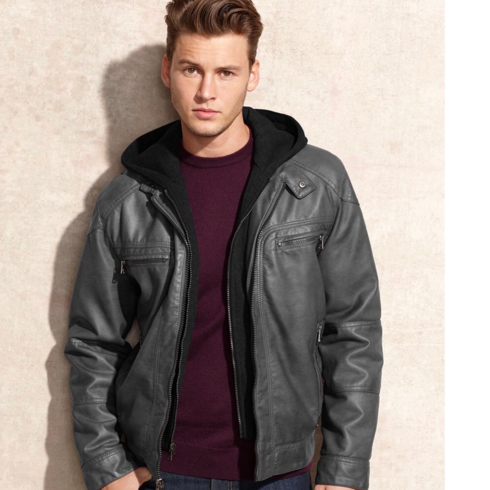 Calvin Klein Gray Faux leather Jacket for men